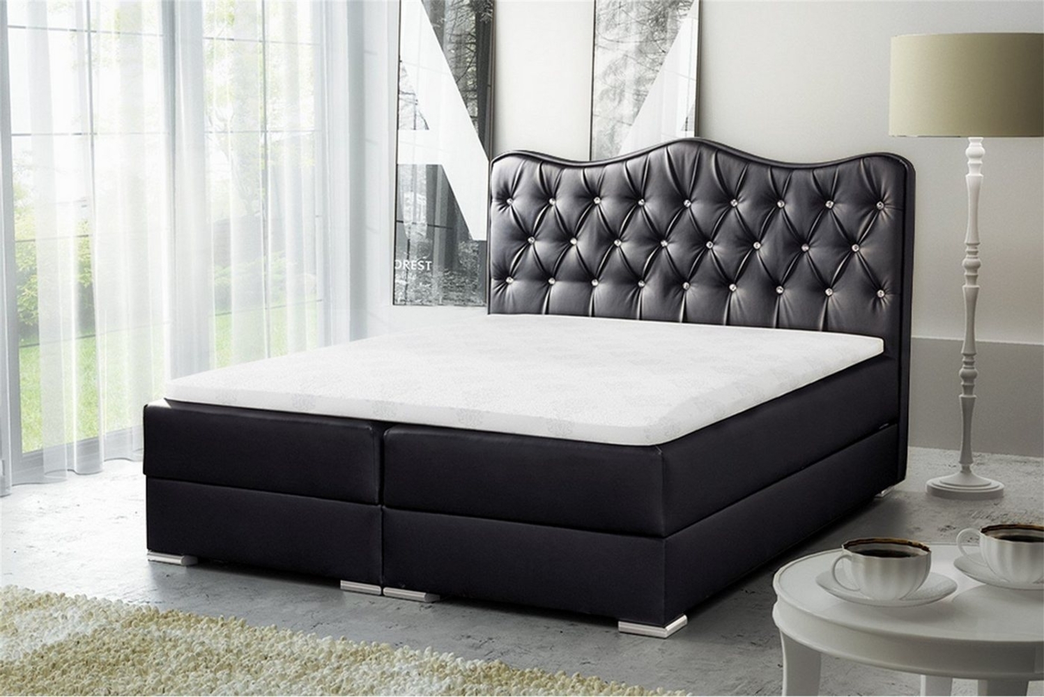 Boxspringbett SULTAN Kunstleder Schwarz 180x200 cm Bild 1