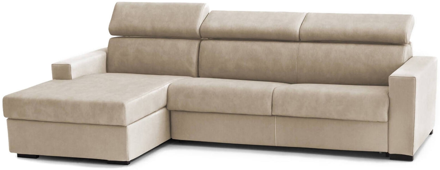 Dmora Schlafsofa mit Halbinsel Alibabah, drehbares Sofa zum Öffnen, Aufbewahrungshalbinsel links, Standardarmlehnen, 100 % Made in Italy, 280 x 95 x 85 cm, Beige Bild 1