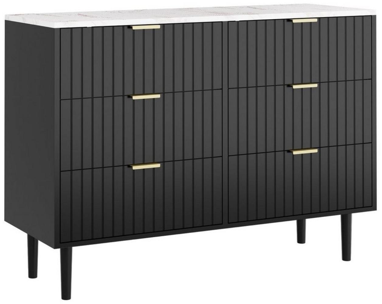 UEV Kommode mit 6 Schubladen Sideboard TV Board für Wohnzimmer,Schlafzimmer (Schrank mit Füße/Metallgriffe, Aufbewahrungsschrank viel Stauraum Highboard Schmal Buffet modern), 100 x 34 x 75cm, marmorfarbrig Mehrzweckschrank aus Holz für Büro Flur Bild 1