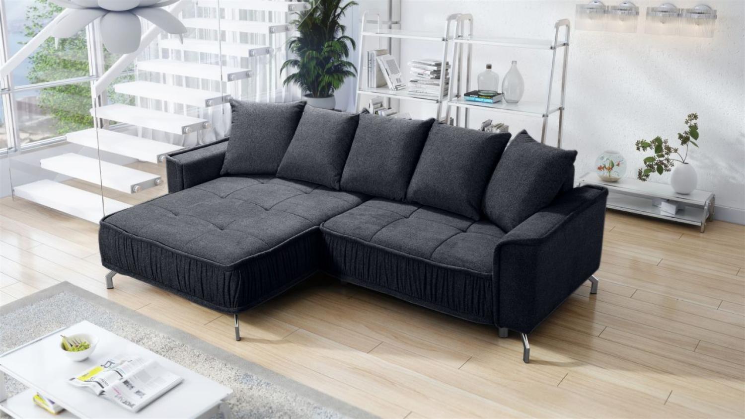 Ecksofa Schlafsofa Sofa FLORENCE Stoff Bubble Schwarz Ottomane Links Bild 1