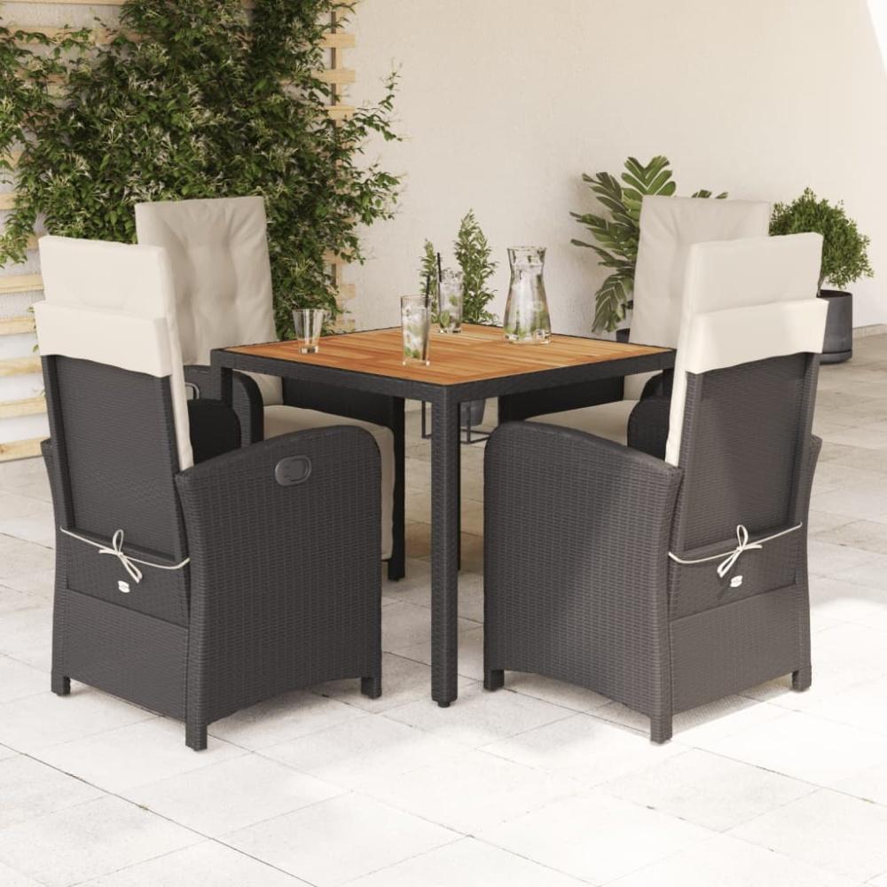 vidaXL 5-tlg. Garten-Essgruppe mit Kissen Schwarz Poly Rattan Bild 1