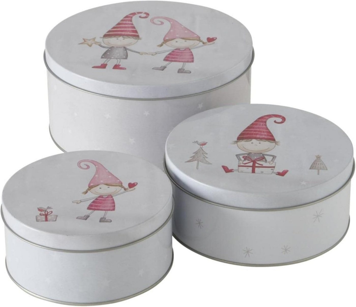 BOLTZE GRUPPE GmbH Keksdose CasaJame 3er Set Metall Keksdose Plätzchendose rund Wichtel Kinder V24, (3-tlg) Bild 1