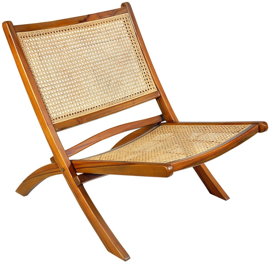 Handgefertigter klappbarer Stuhl aus Rattan und Teakholz 65B x 83L x 75H cm Bild 1