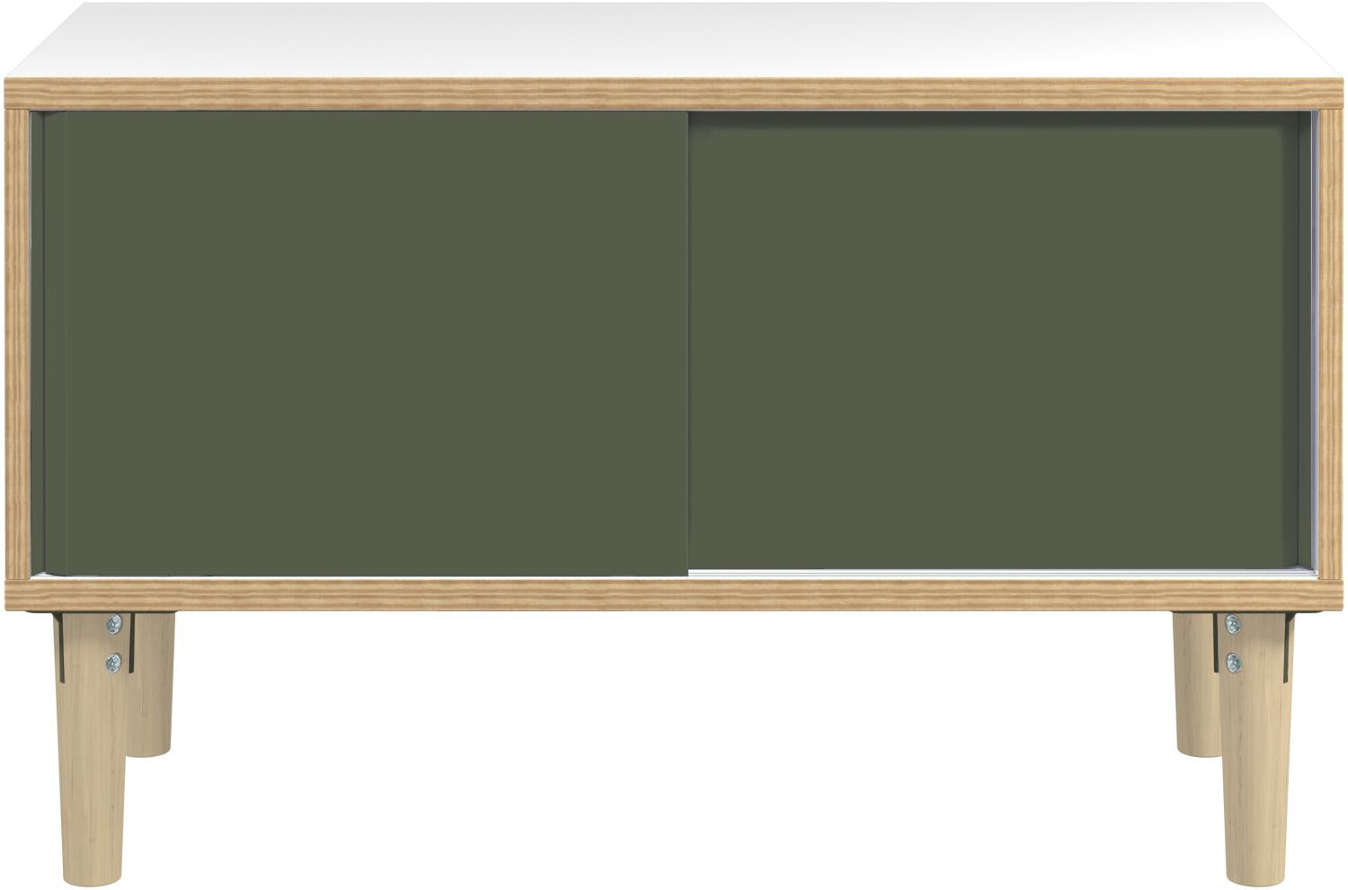 Poise Sideboard, Plywood, Schiebetüren in olivgrün, 4 Füße aus Eiche, H 621 x B 1000x450 mm Bild 1