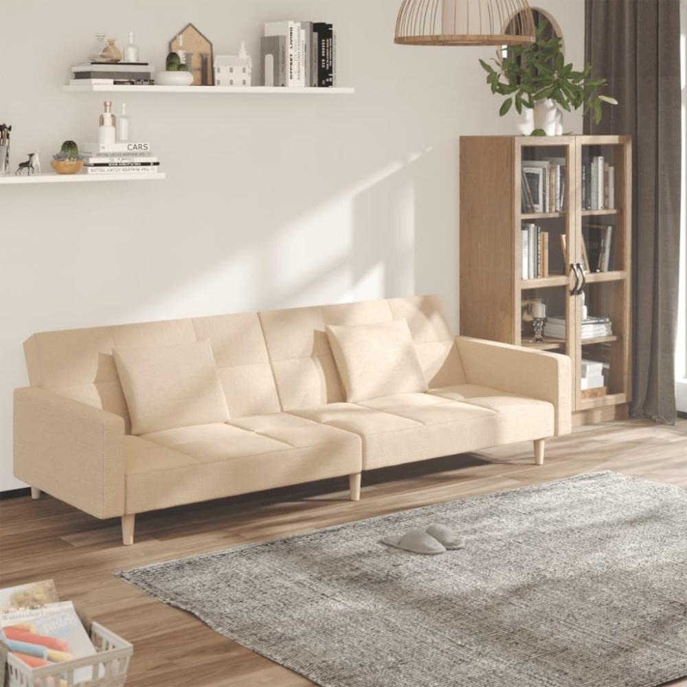 vidaXL Schlafsofa 2-Sitzer mit 2 Kissen Creme Stoff 375802 Bild 1