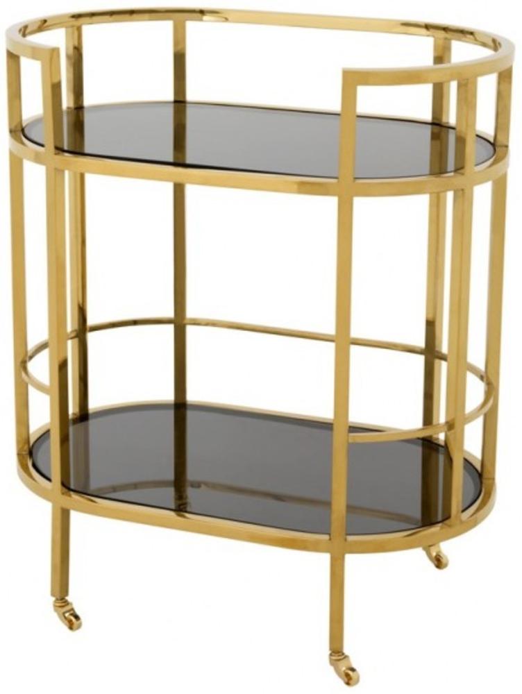 Casa Padrino Luxus Bar Trolley Servierwagen Edelstahl Gold / schwarzes Glas - Luxus Hotel & Restaurant Einrichtung Möbel Bild 1