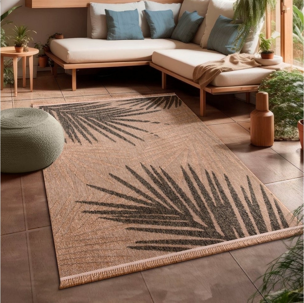 Paco Home Teppich Cologne 491, rechteckig, Höhe: 11 mm, Flachgewebe, Blätter, Hoch-Tief Effekt, mit Fransen, Outdoor geeignet Bild 1