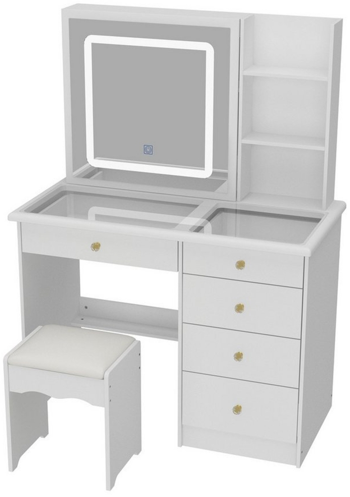 FUFU&GAGA Schminktisch Schminktisch mit LED-Spiegel, Weiß, MDF, 100×50×135cm Bild 1