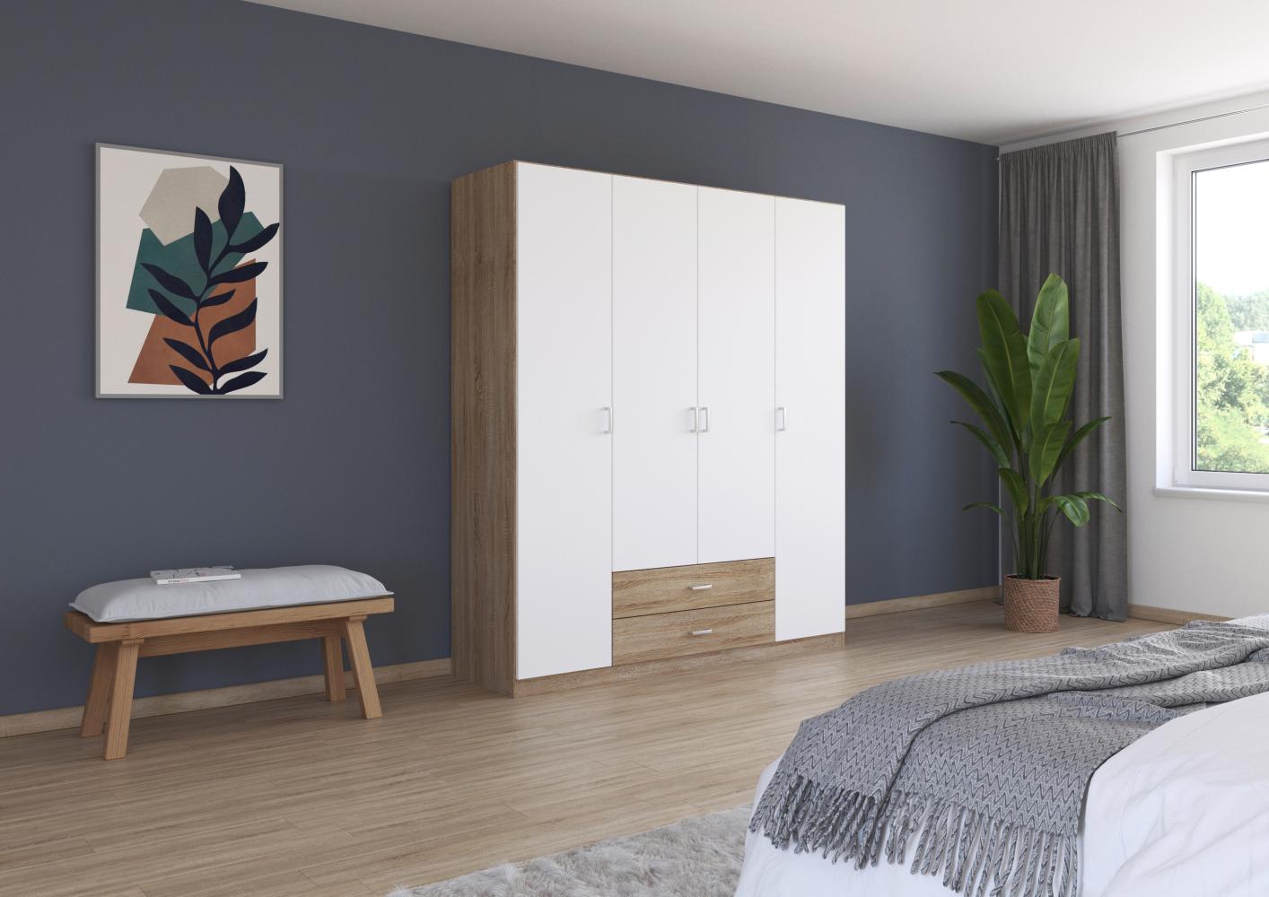 rauch Kleiderschrank, Drehtürenschrank GAMMA, 4-türig, 2 Schubkästen, Alpinweiß/Eiche Sonoma, 181 x 210 x 54 cm Bild 1