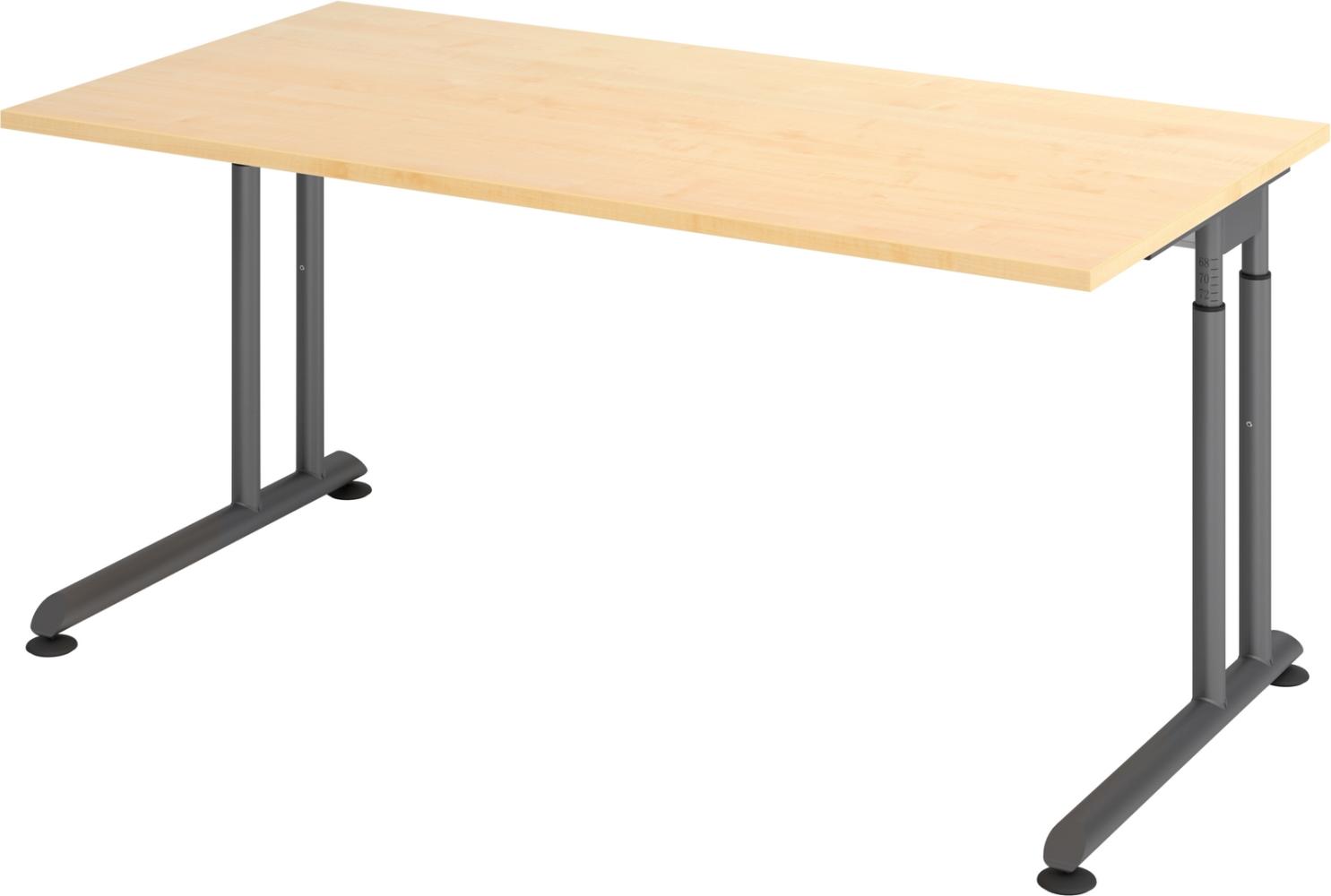 bümö höhenverstellbarer Schreibtisch Z-Serie 160x80 cm in Ahorn, Gestell in Graphit - PC Tisch für's Büro manuell höhenverstellbar, Computertisch verstellbar, ZS-16-3-G Bild 1