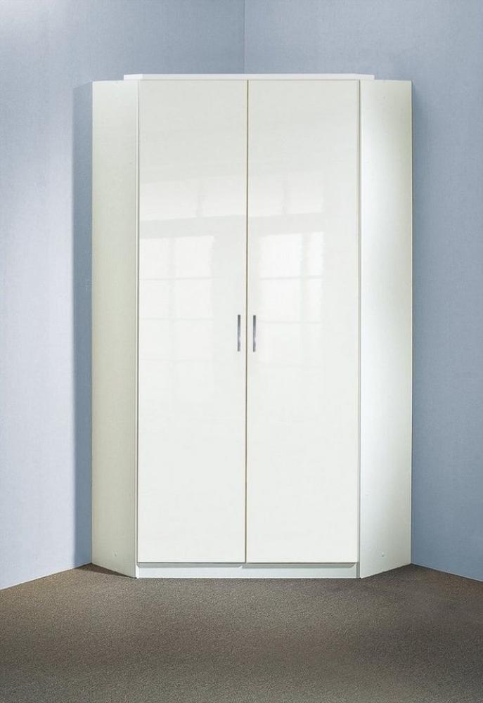 Eckkleiderschrank >Clack< in HOCHGLANZ LACK WEISS - 95x198x95cm (BxHxT) Bild 1