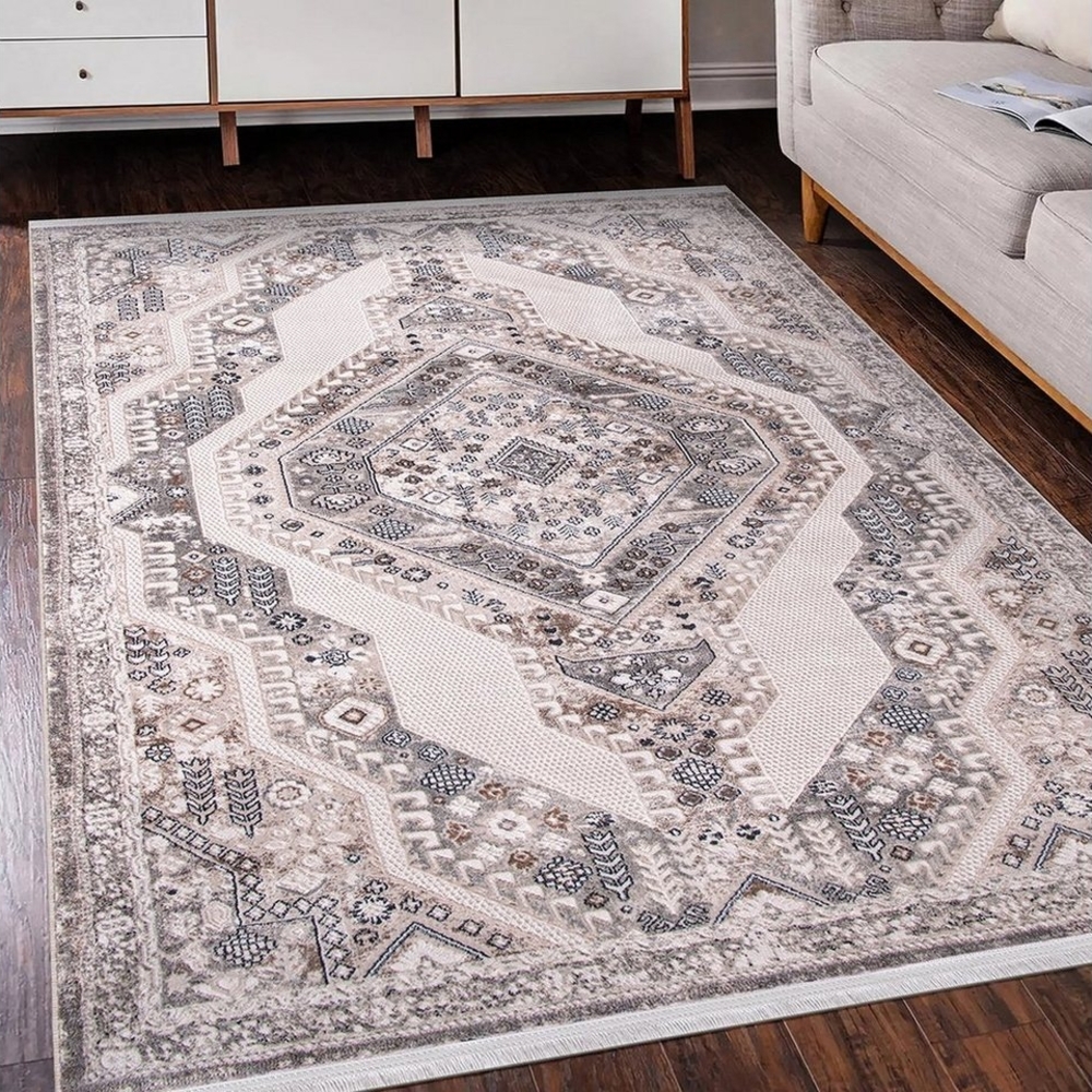 Carpetilla Designteppich Designer Wohnzimmer Carpetilla Richmond Teppich Orient Creme Grau, Rechteckig, Höhe: 10 mm, Wohnzimmer Bild 1