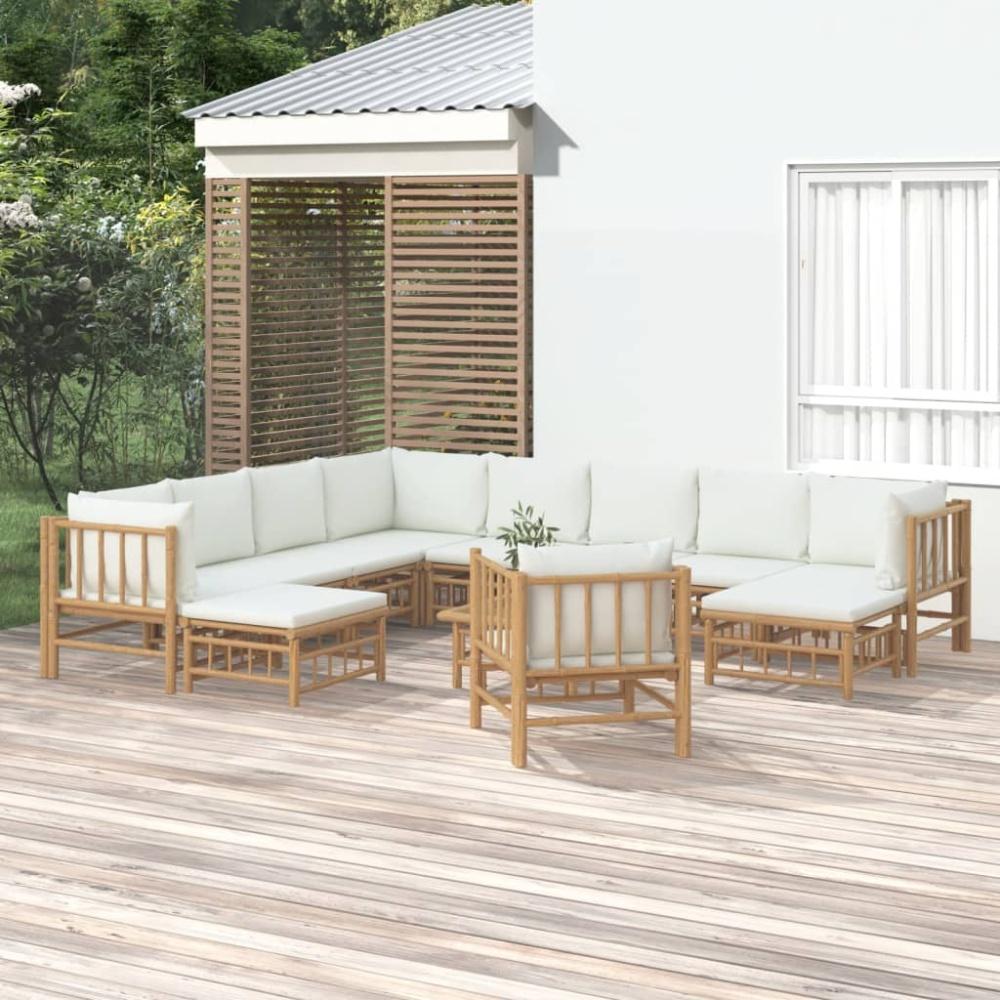 vidaXL 12-tlg. Garten-Lounge-Set mit Cremeweißen Kissen Bambus 3155194 Bild 1