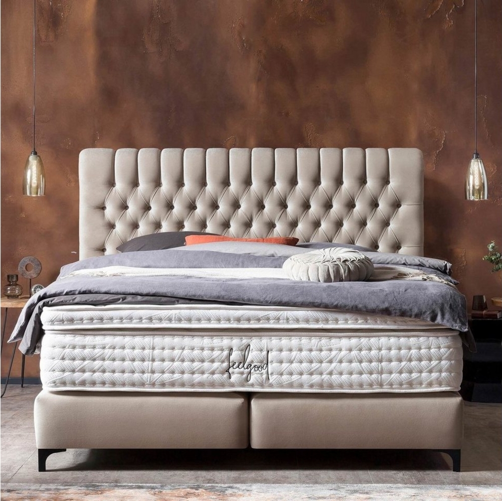 BettCo Boxspringbett Chester (in Creme Velours, 180 x 200 cm), Topper optional, Schwarze Metallfüße, Kostenloser Aufbau Bild 1