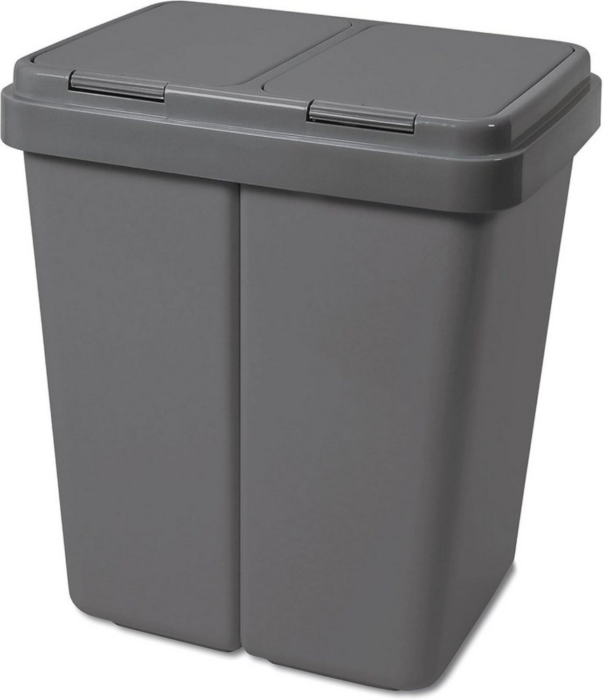 ALPFA Mülltrennsystem Duo Bin anthr. Mülleimer Müllsortierer Doppel Mülltonne Abfalleimer, 2 mal 25 Liter / mit Tippdeckel / inkl. 2 Ersatzfedern Bild 1