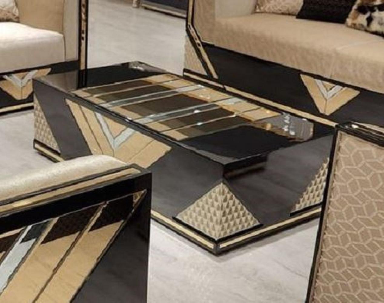 Casa Padrino Luxus Couchtisch Gold / Schwarz - Rechteckiger Massivholz Wohnzimmertisch - Wohnzimmer Möbel - Luxus Möbel - Luxus Einrichtung Bild 1