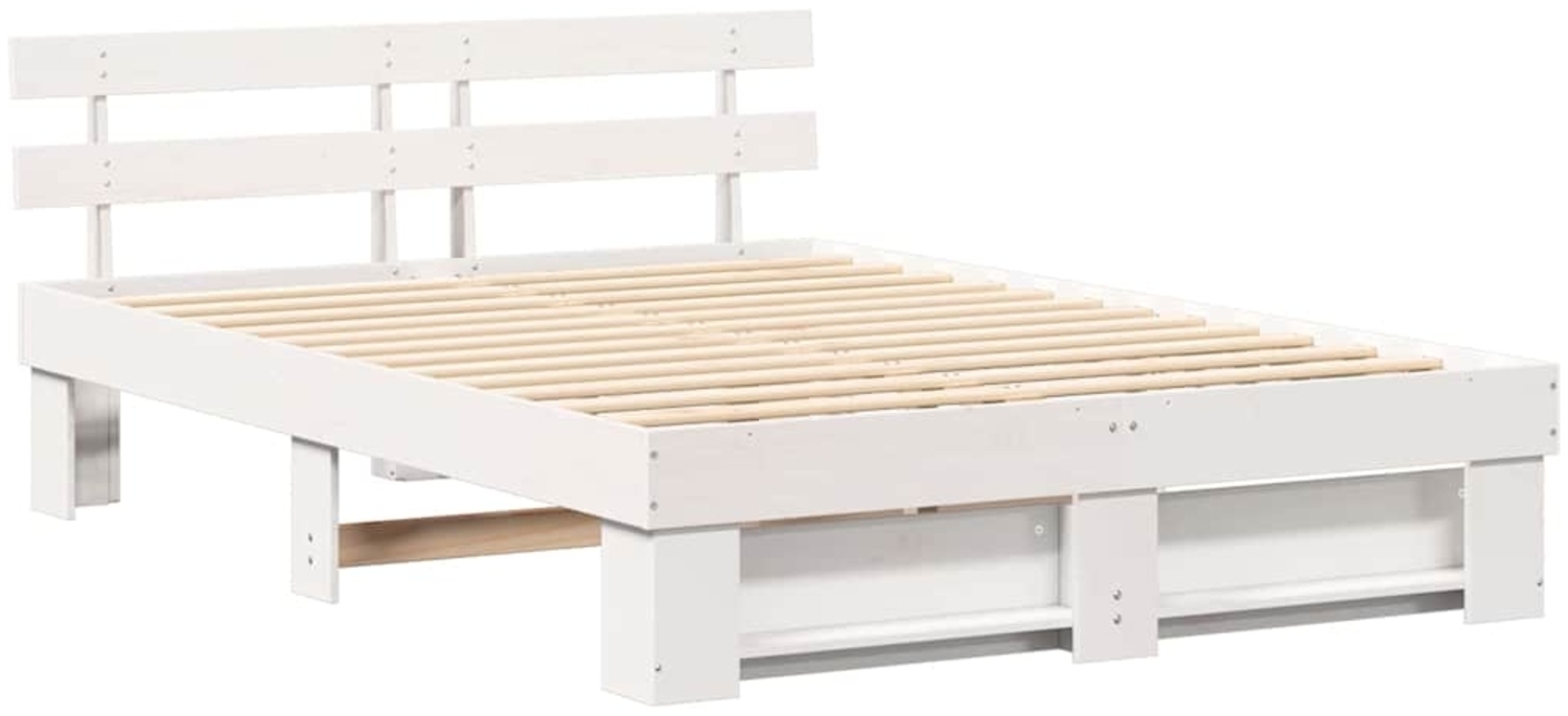 vidaXL Bettrahmen mit Kopfteil Weiß 160 x 200 cm Massives Kiefernholz 872477 Bild 1