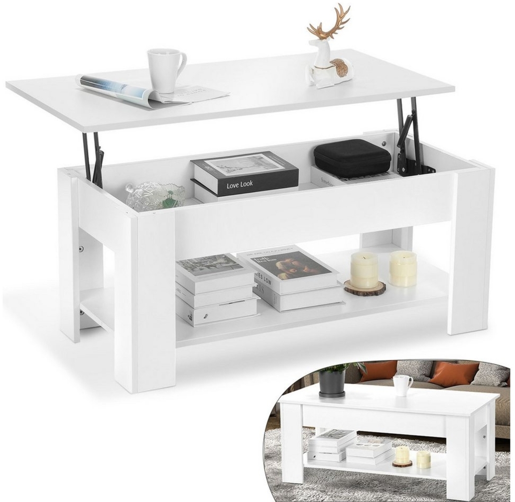 LETGOSPT Couchtisch Höhenverstellbarer Couchtisch mit Stauraum, Lift-Top, Weiß, 100x50 cm (Höhenverstellbarer Couchtisch mit verstecktem Stauraum und Ablagen, Mit Lift-Top-Mechanismus für bequemes Arbeiten und Essen zu Hause), Höhenverstellbar 42–56 cm... Bild 1
