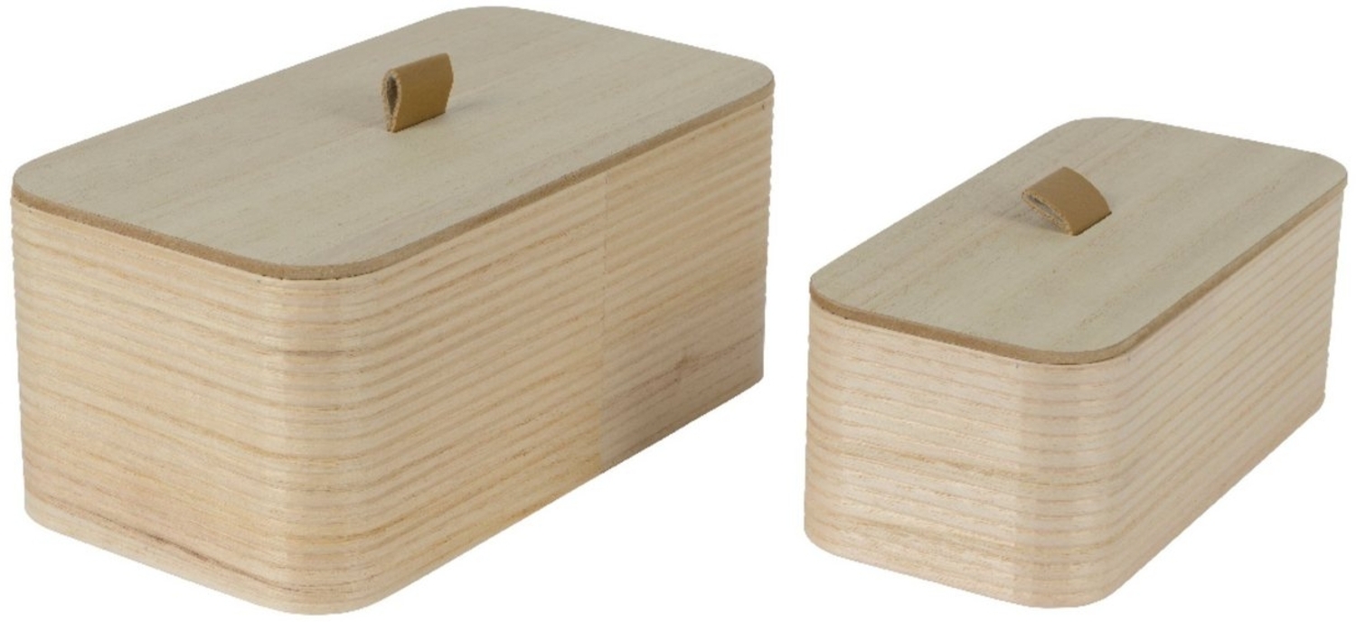 Kaemingk Dekokorb, Aufbewahrungsbox 20-24cm Holz mit Deckel 2er Set Natur / Braun Bild 1