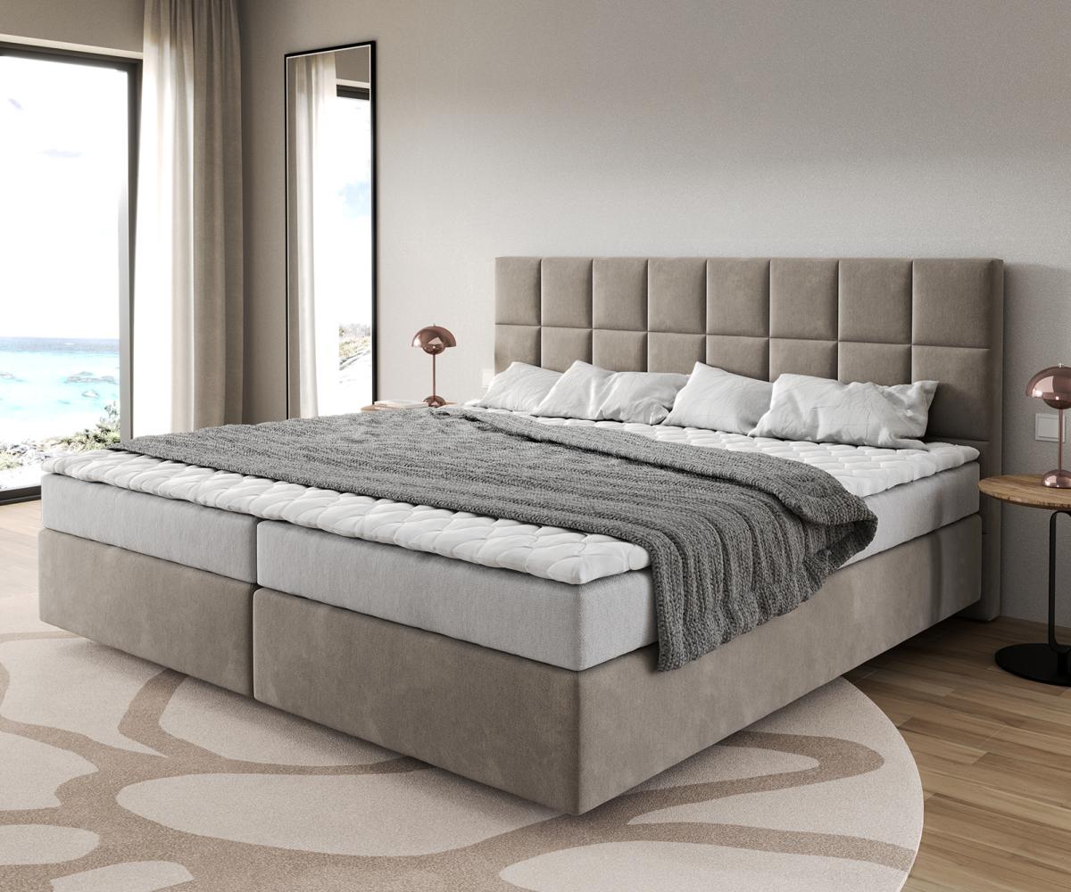 Boxspringbett Dream-Fine Mikrofaser Beige 200x200 cm Bonell-Matratze PU-Topper Bild 1