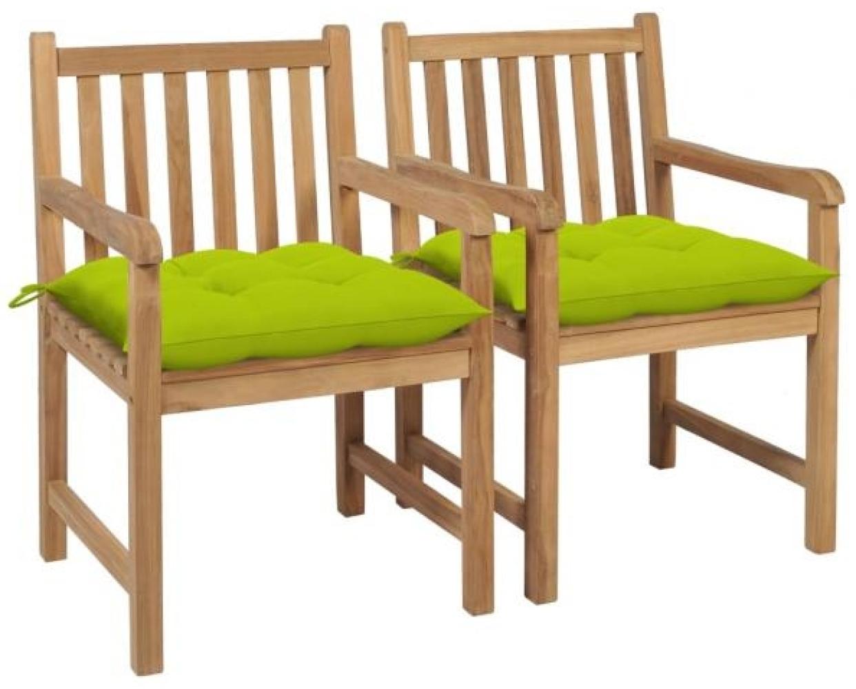 vidaXL Gartenstühle 2 Stk. mit Hellgrünen Kissen Massivholz Teak 3062756 Bild 1