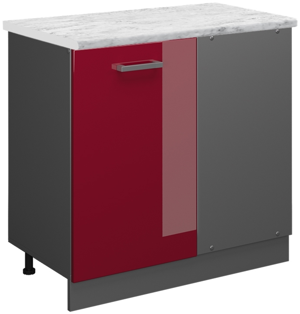 Eckunterschrank R-Line Rot Hochglanz 86 cm AP Marmor Vicco Bild 1