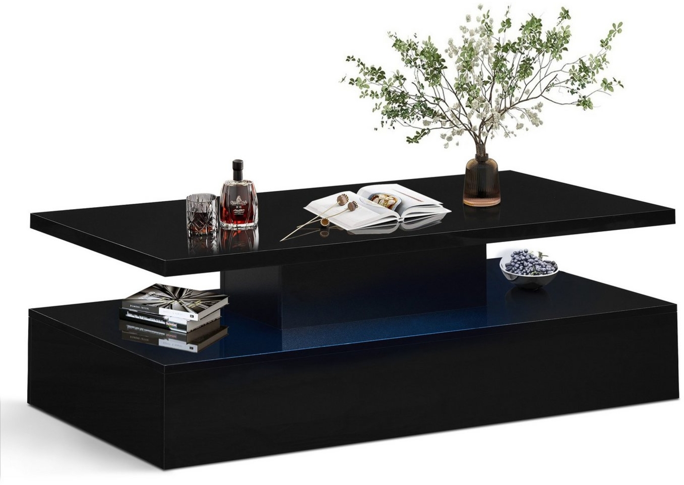 CLIPOP Couchtisch 110 x 60 x 38 cm Wohnzimmertisch (1 Tisch), Hochglänzende Sofatische mit LED-Beleuchtung Bild 1