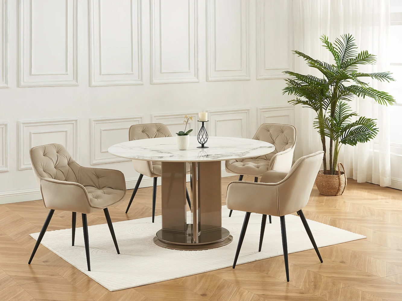 Vente-unique - Stuhl mit Armlehnen 2er-Set - Samt & schwarzes Metall - Beige - MOBELIA von Pascal Morabito Bild 1