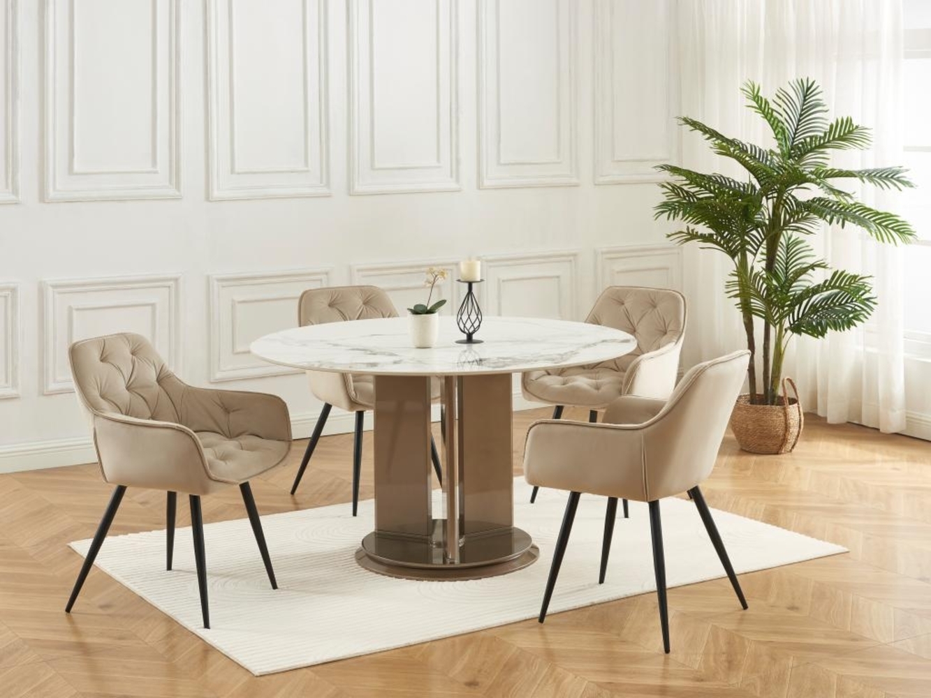 Vente-unique - Stuhl mit Armlehnen 2er-Set - Samt & schwarzes Metall - Beige - MOBELIA von Pascal Morabito Bild 1