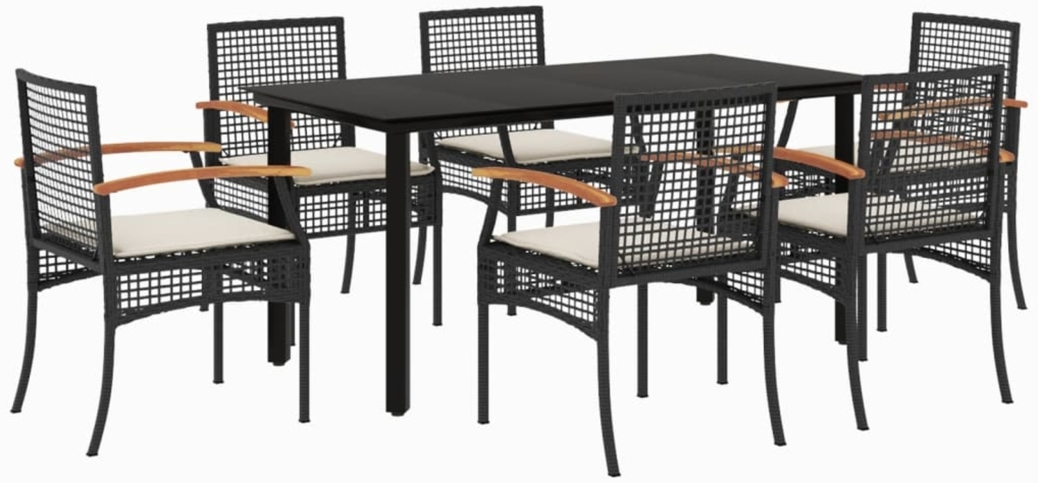 vidaXL 7-tlg. Garten-Essgruppe mit Kissen Schwarz Poly Rattan 3213607 Bild 1