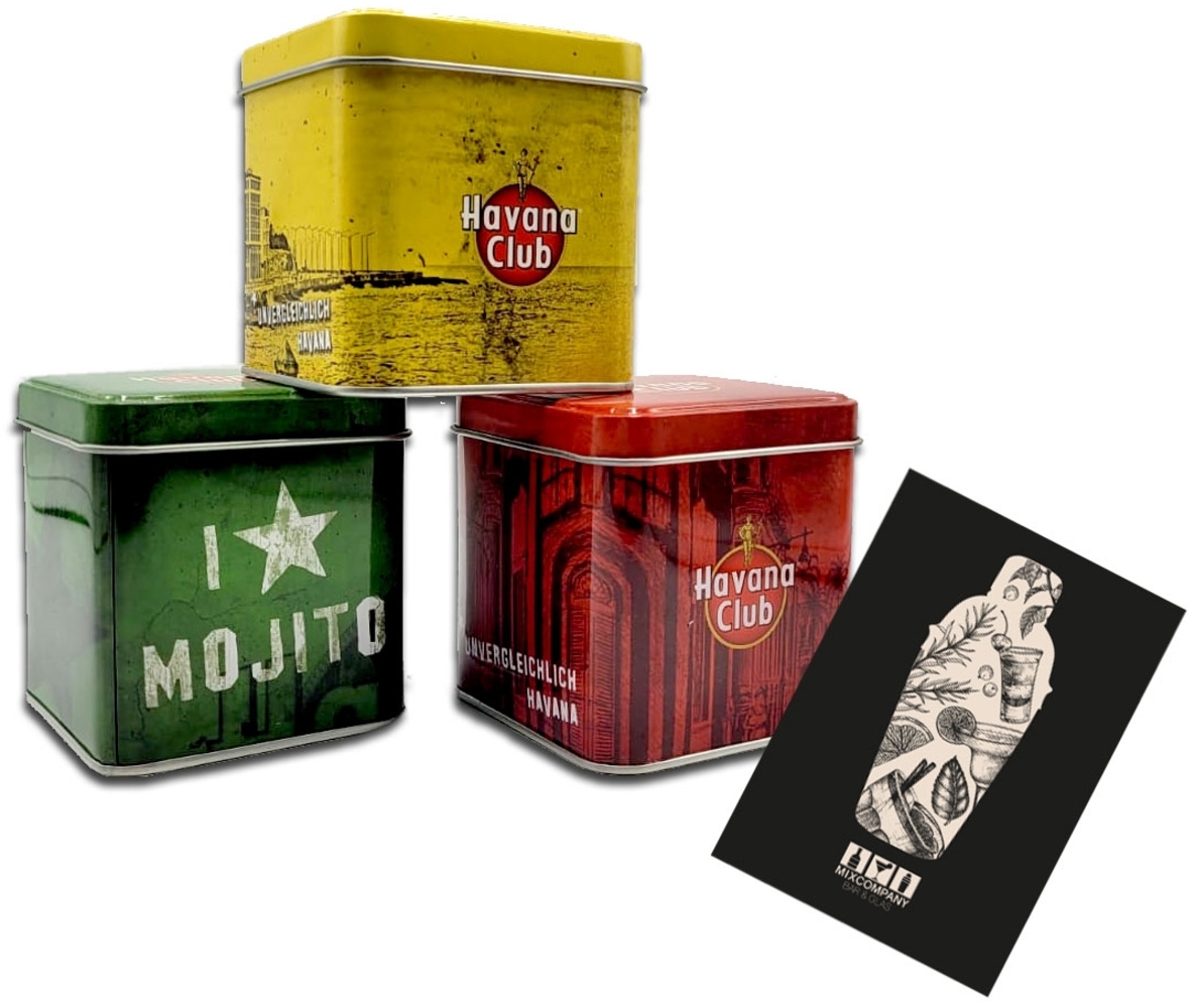 Havana Club Rum Dose 3er Set Blechdose gelb grün rot Metall Box Zucker Behälter Bild 1