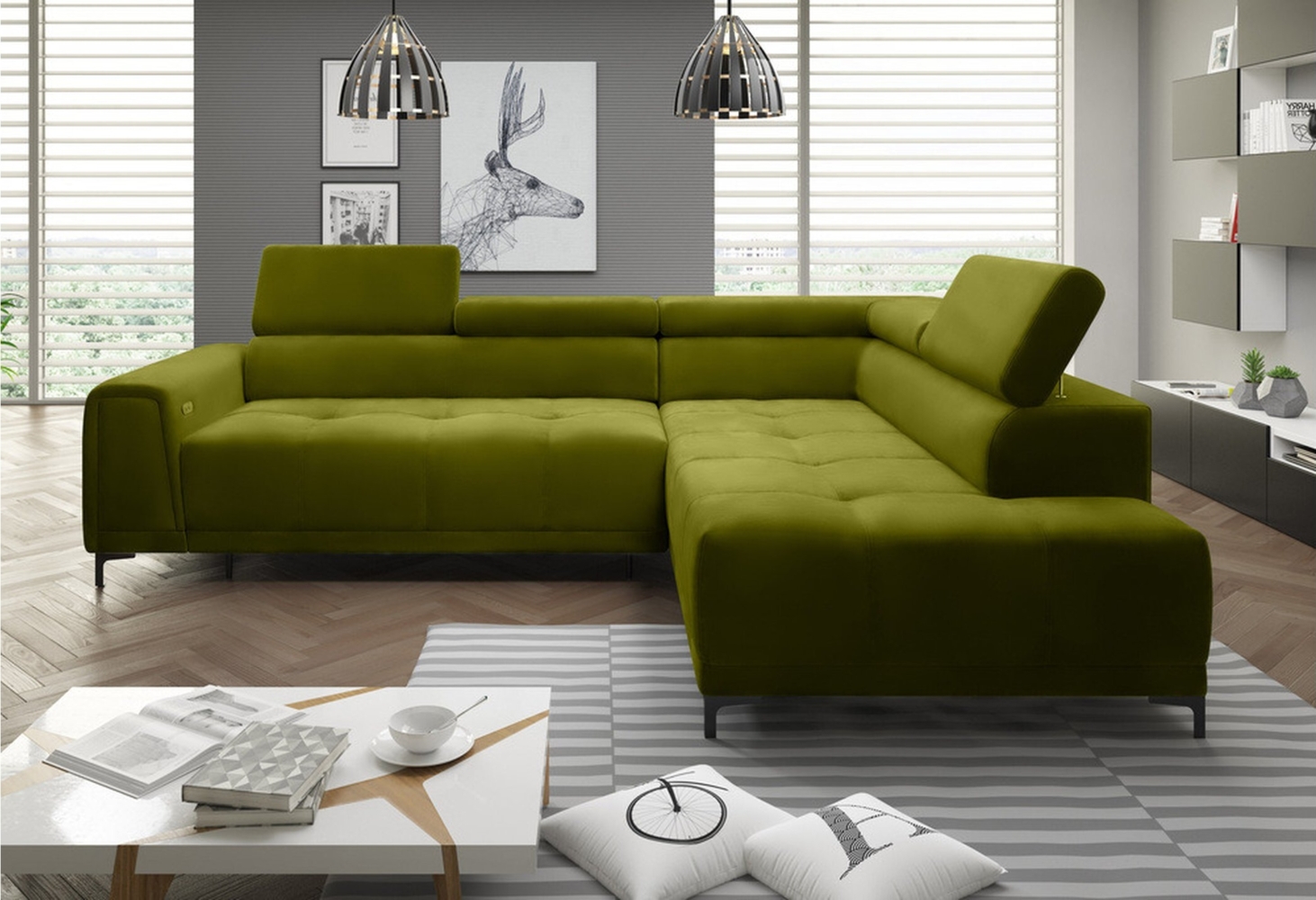 Stylefy Volter Ecksofa Velours Hellgrün Links Bild 1