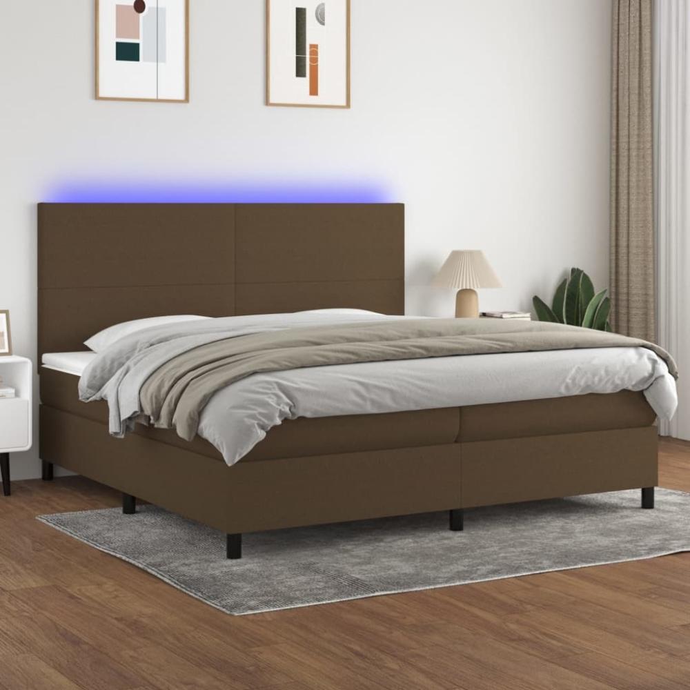 vidaXL Boxspringbett mit Matratze & LED Stoff Dunkelbraun 200 x 200 cm, Härtegrad: H2 [3134744] Bild 1