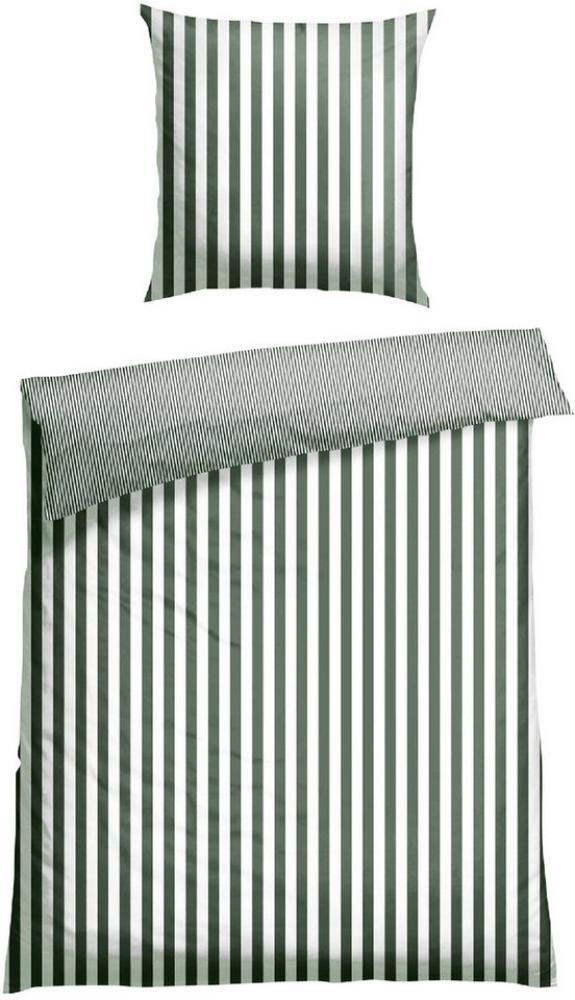 Schiesser Renforcé Wendebettwäsche Set Marie in kuschelweicher Baumwoll-Qualität, Farbe:Grün und Weiß, Größe:135 cm x 200 cm Bild 1