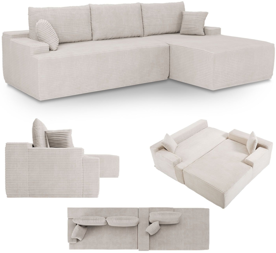 Juskys Sofa Coredo - modernes Cord Sofa mit Ottomane rechts, gemütliche Couch mit Schaumstoffpolsterung, Cordbezug & Kissen, modular - Beige Bild 1
