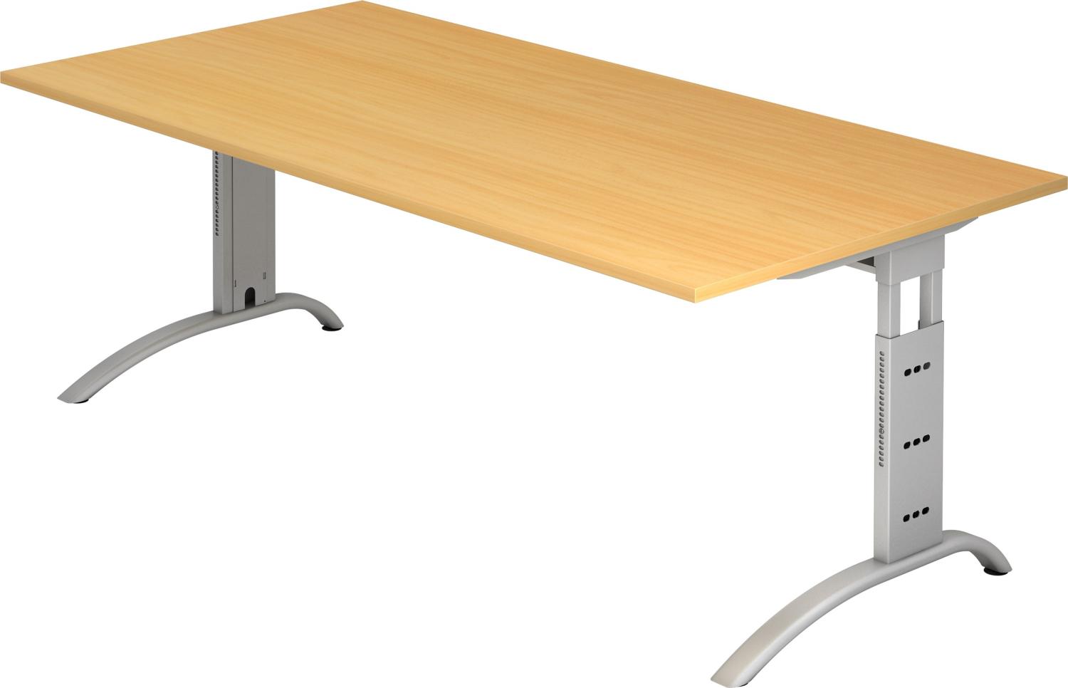 bümö manuell höhenverstellbarer Schreibtisch 200x100 cm in Buche - PC Tisch höhenverstellbar & groß, höhenverstellbarer Tisch Büro, großer Computertisch verstellbar, F-Serie, FS-2E-6-S Bild 1