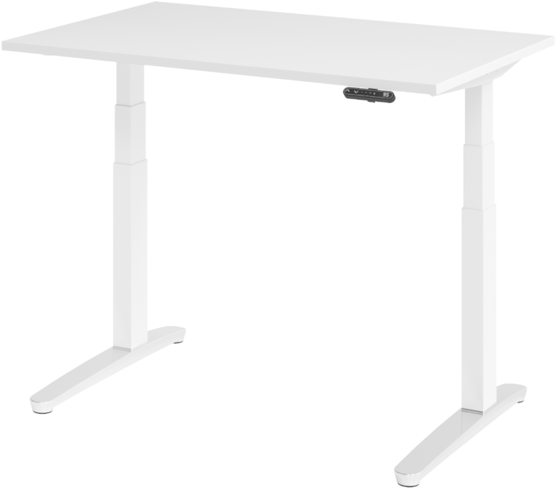bümö elektrisch höhenverstellbarer Schreibtisch 120x80 cm mit Memory-Steuerung - Design Schreibtisch höhenverstellbar elektrisch, elektrischer Schreibtisch weiß, Gestell weiß/alu, XBHM12-W-WC Bild 1