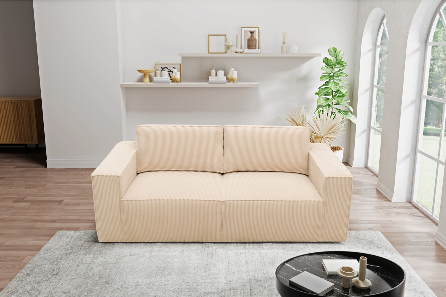DOMO. collection Sofa 100017, 2-Sitzer mit Rückenkissen und Armlehnen, 2er Couch, Polsterganitur, 210 x 93 x 84 cm (BxTxH), creme Bild 1