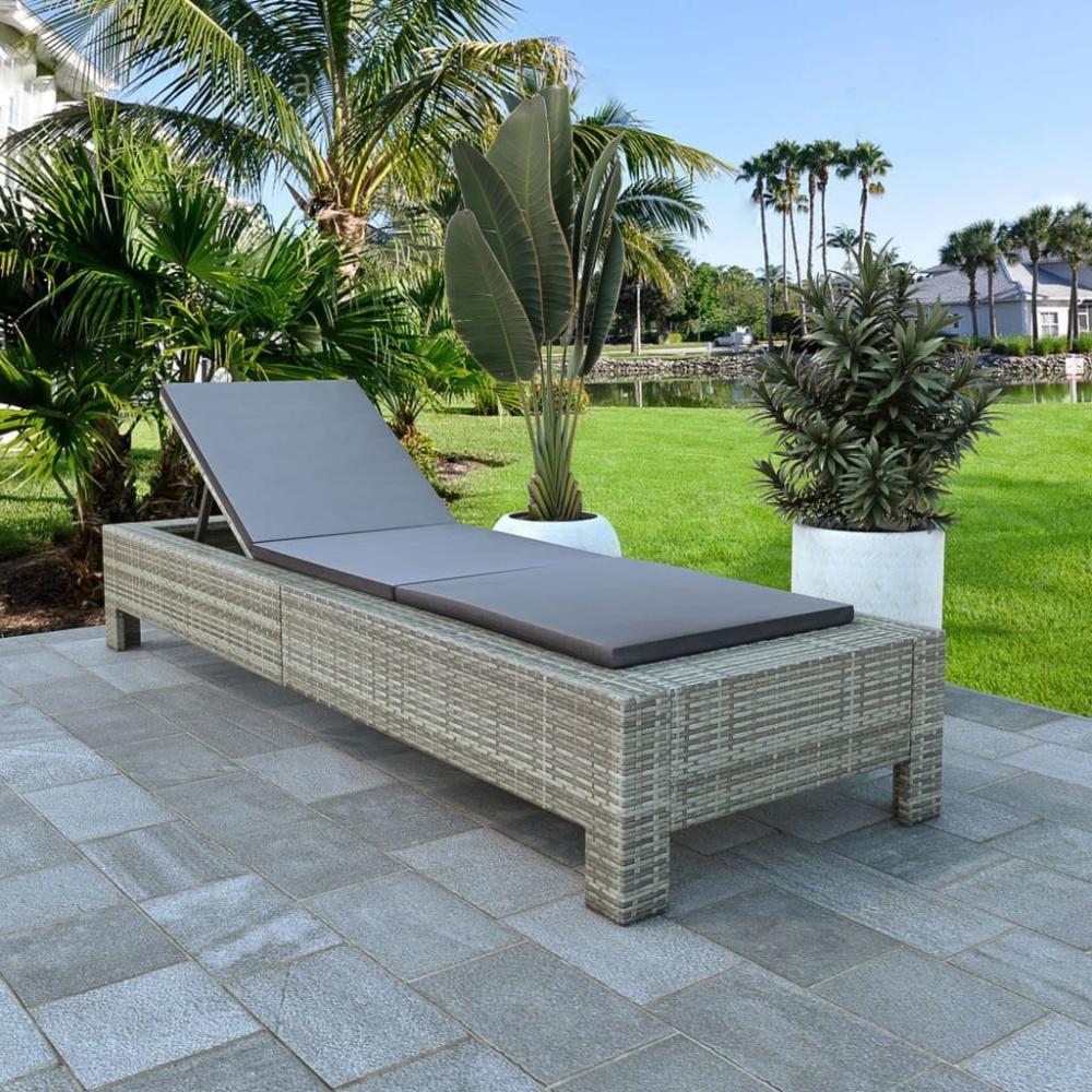 vidaXL Sonnenliege mit Auflage Grau Poly Rattan 46236 Bild 1