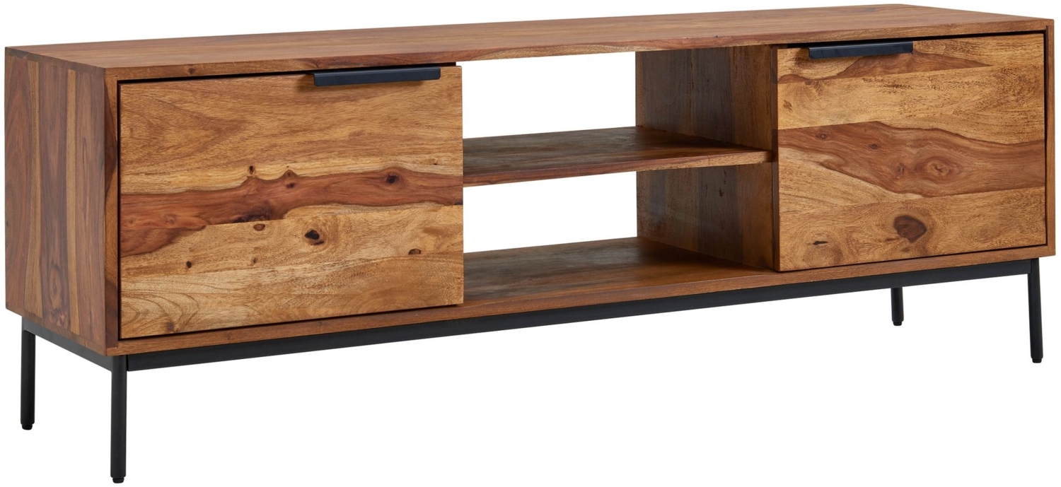 Lowboard Sheesham Massivholz 147x51x38 cm TV-Kommode mit zwei Türen, Design TV-Schrank Hoch, Fernsehtisch Fernsehschrank Modern, Fernsehkommode Wohnzimmer Bild 1