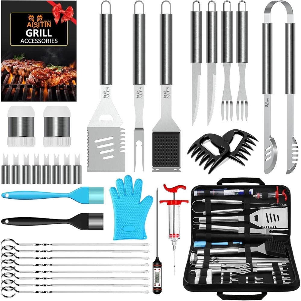 Grillbesteck Set 35tlg Edelstahl Grill Geschenke mit Koffer Vatertagsgeschenk Bild 1