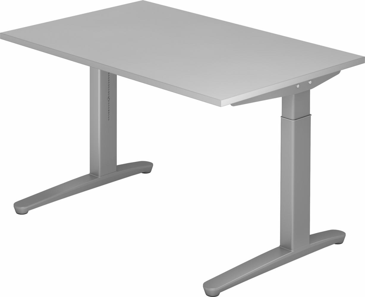 bümö® Design Schreibtisch XB-Serie höhenverstellbar, Tischplatte 120 x 80 cm in grau, Gestell in silber Bild 1