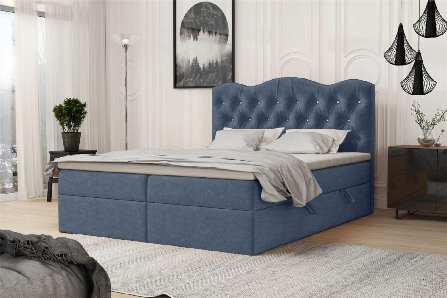 Boxspringbett Schlafzimmerbett LODOS 160x200cm Stoff Perfect Harmony Blau Bild 1