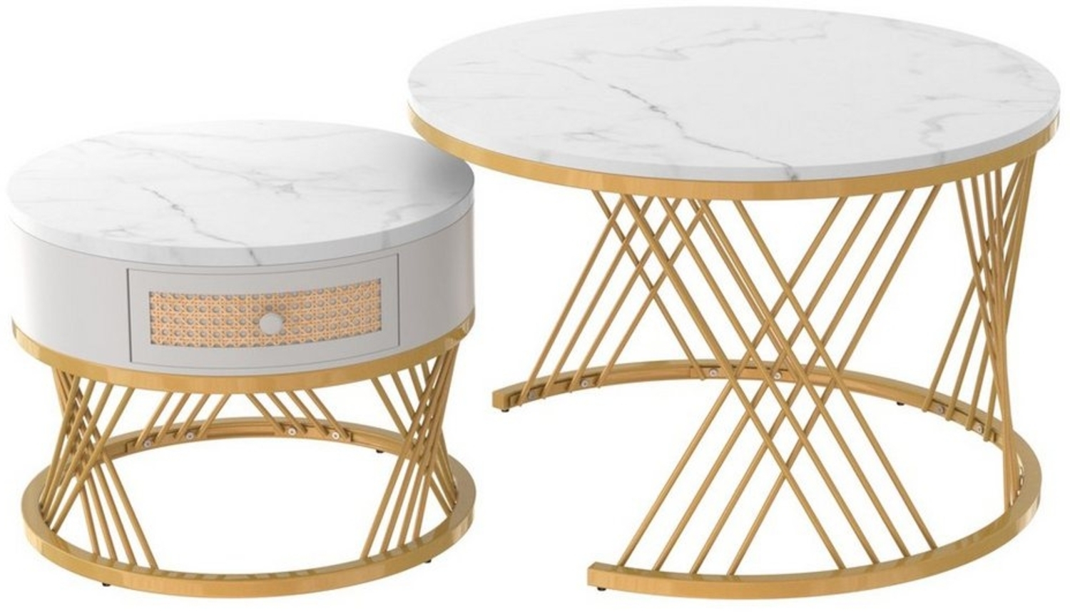 HAUSS SPOLE Couchtisch Couchtisch Satztische Satz rund Kaffeetisch 2er Set (Sturmbare Struktur Für Stabilität Und Haltbarkeit Einfach Zu Montieren), Satz von 2, Goldene Farbe Frame Bild 1