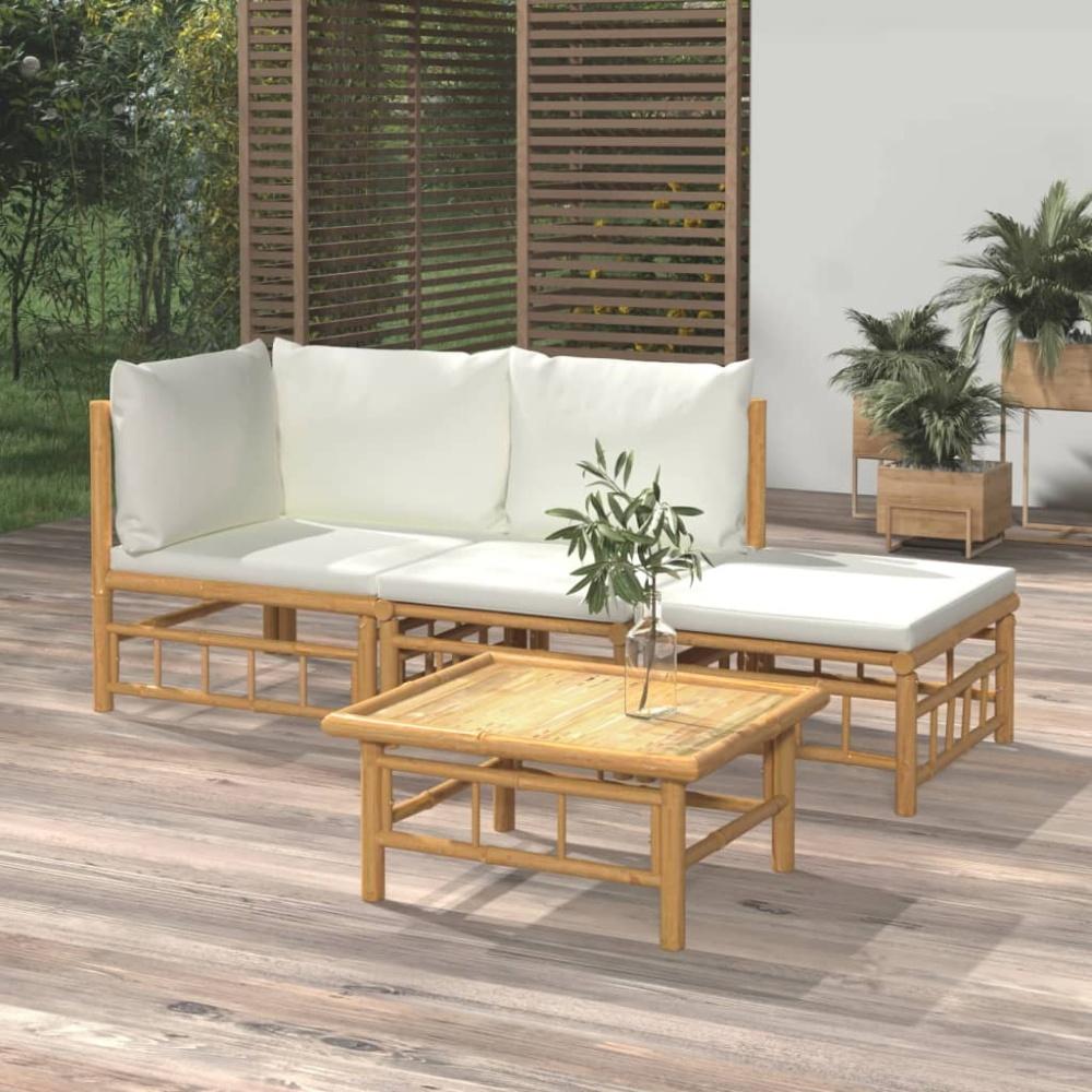 vidaXL 4-tlg. Garten-Lounge-Set mit Cremeweißen Kissen Bambus 3155176 Bild 1