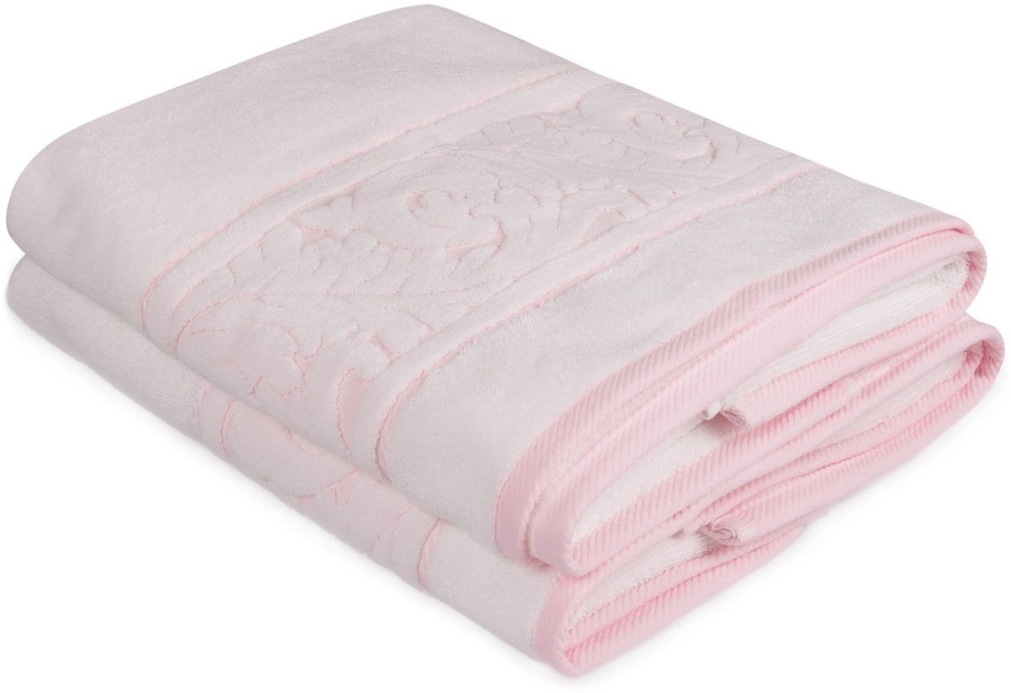 Badetuch-Set (2 Stück), 'Sultan ', Weiß, Rosa Bild 1