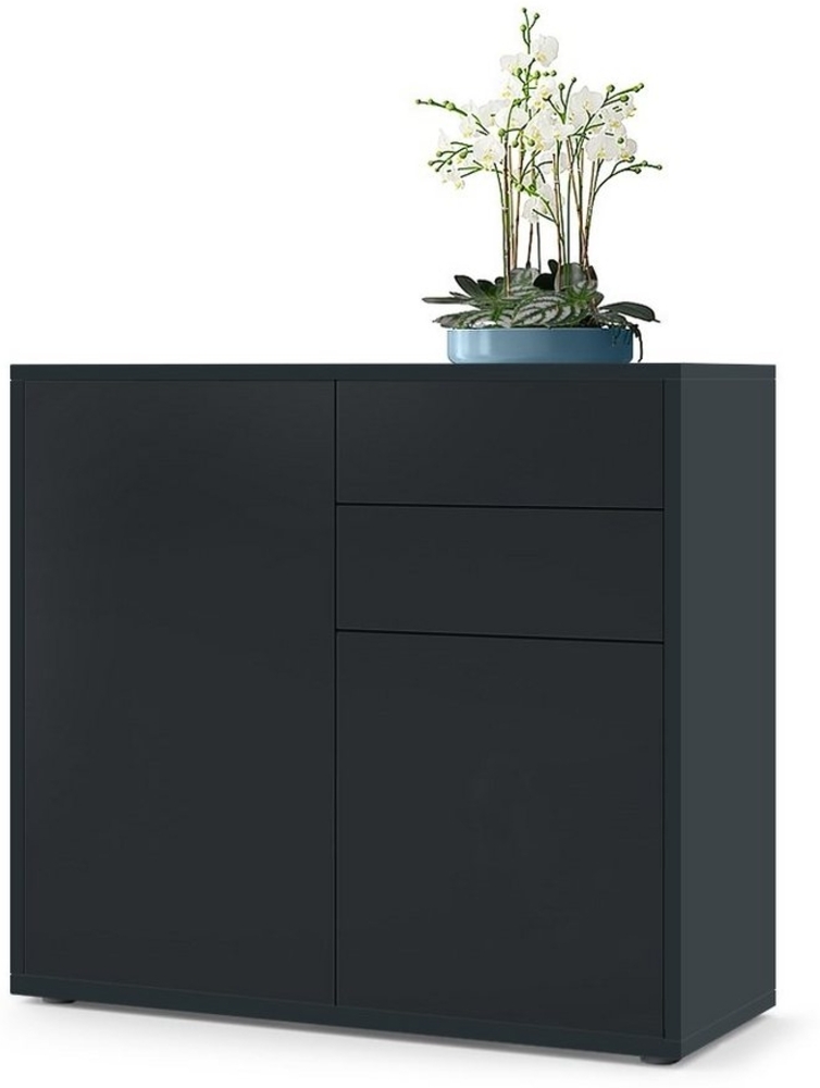 Vladon Sideboard Ben, Kommode mit 2 Türen und 2 Schubladen, Schwarz matt/Schwarz matt (79 x 74 x 36 cm) Bild 1