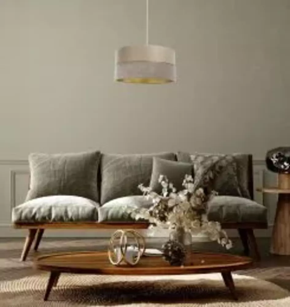 BPS Koncept 0Ex0-002-40 Hängeleuchte TWIST Velourss strukturiert und Satin auf PVC-Basis creme, gold 1xE27 60W H:102 Ø40cm dimmbar Bild 1