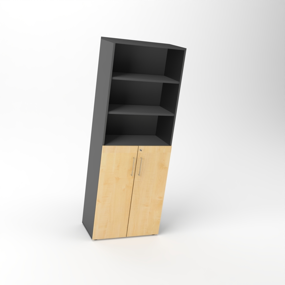 Rheinland Möbel Flügeltürenschrank Cabino 80×42×216 cm – abschließbarer Aktenschrank 3OH mit Regalaufsatz 3OH in Graphit/Ahorn mit 110° Drehtüren & Metallgriff Bild 1