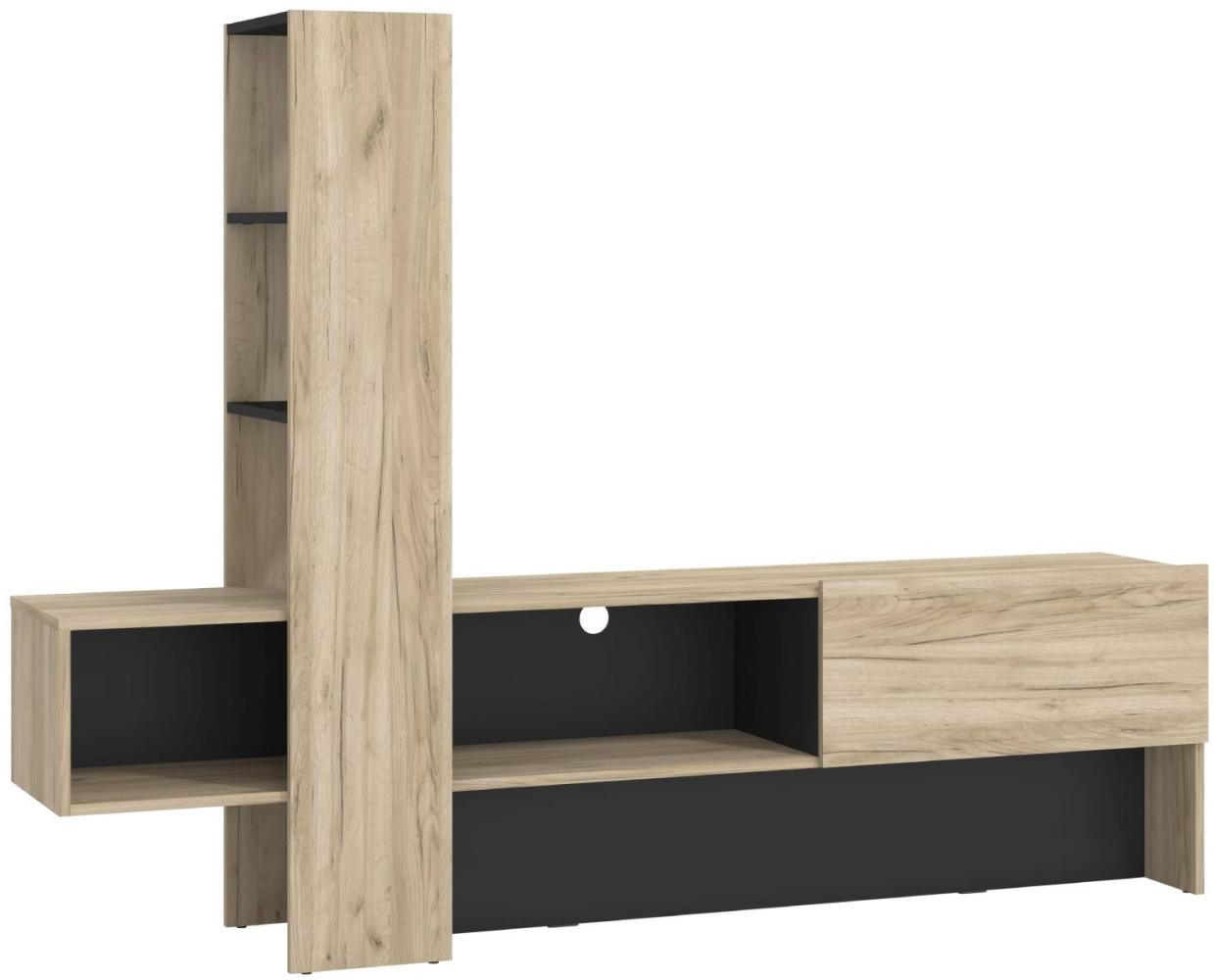 Homestyle4u Wohnwand Komplett-Set, Eiche, grau Bild 1
